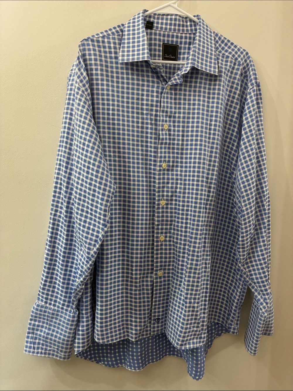 David Donahue Men's Blue Check gingham Dress Shirt - French cuff - size 18